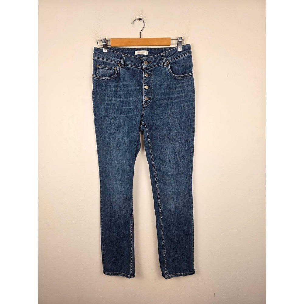 Anine Bing Womens High Rise Button Fly Skinny Jeans Blue Medium Wash Size 30